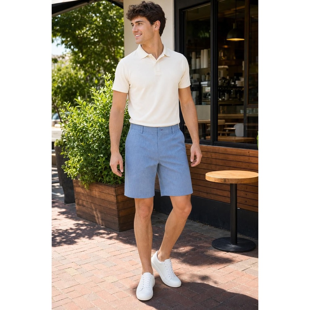 Burnside Flat Front Shorts Men's 34 Blue Heather Chino Preppy